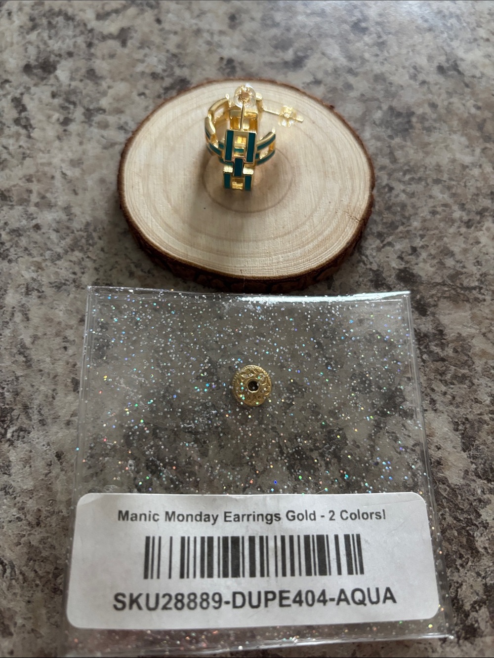 Gold and Aqua Geometric Drop Earrings by Manic Monday